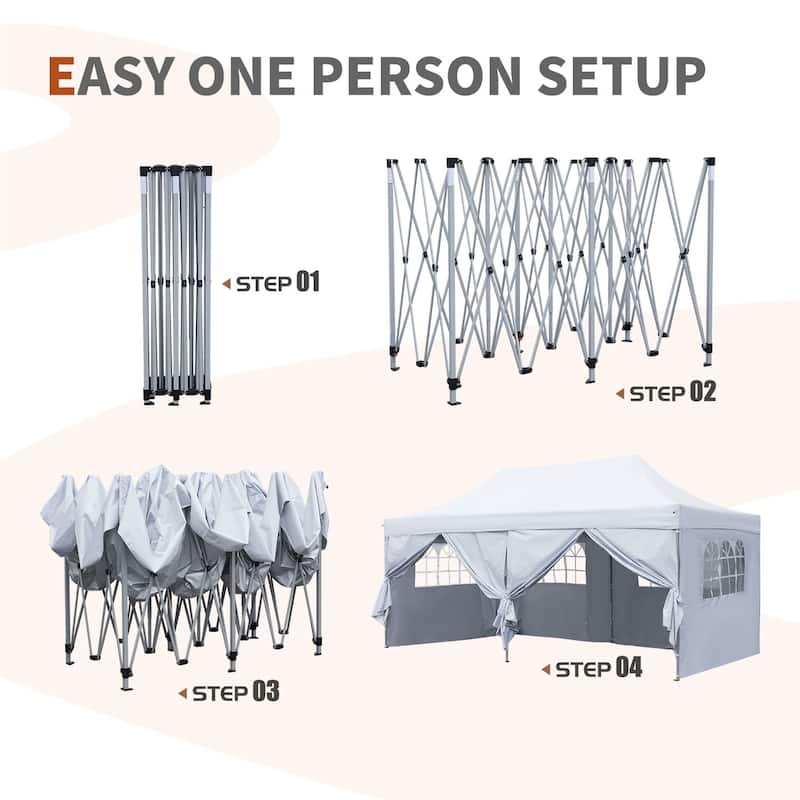 Ainfox 10x20ft Popup Canopy Tent Outdoor Folding Gazebos for Party with 6 Sidewalls