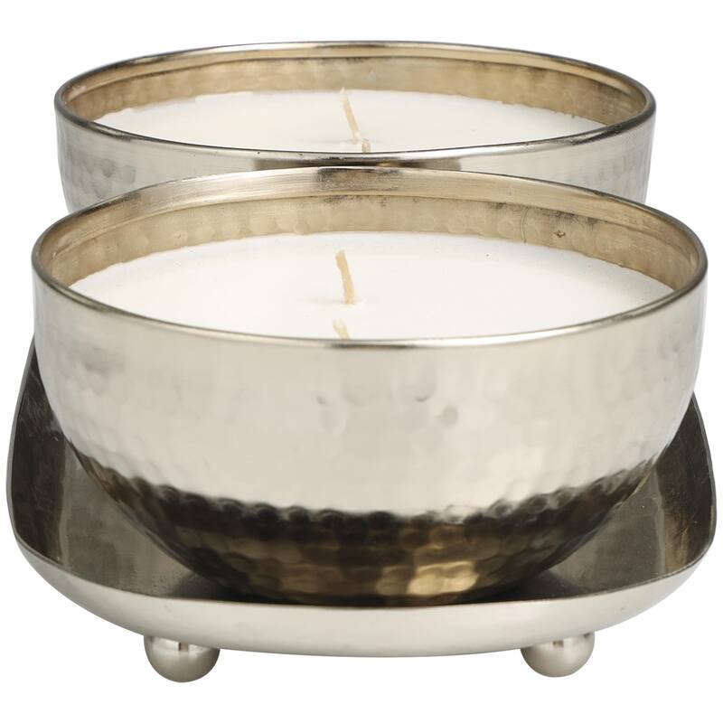 Metal Scented Hammered 12 oz 2 Wick Decorative Candle with White Wax - Set of 2 Gold, Copper, Silver - Roche River Decor