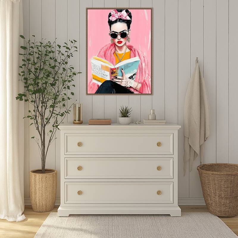 Frida Reading Book by Justyna Jaszke (23 x 30 in.), Framed Canvas Wall Art Print