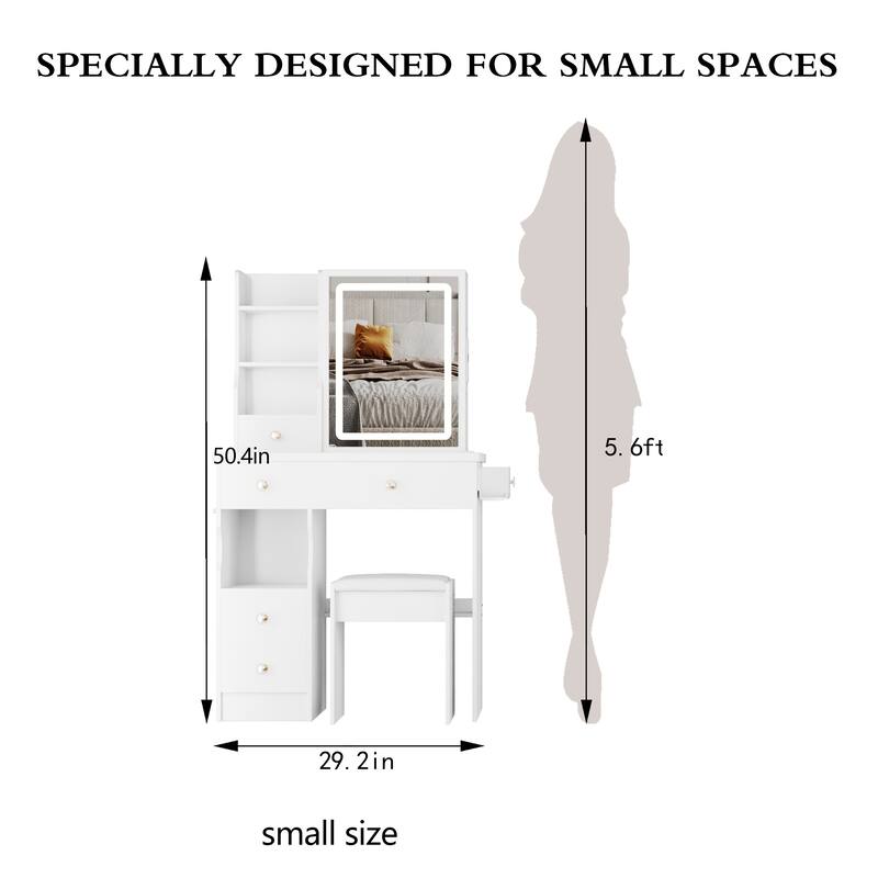29.2" Compact Left-Drawer Vanity Set with LED Mirror and Power Station