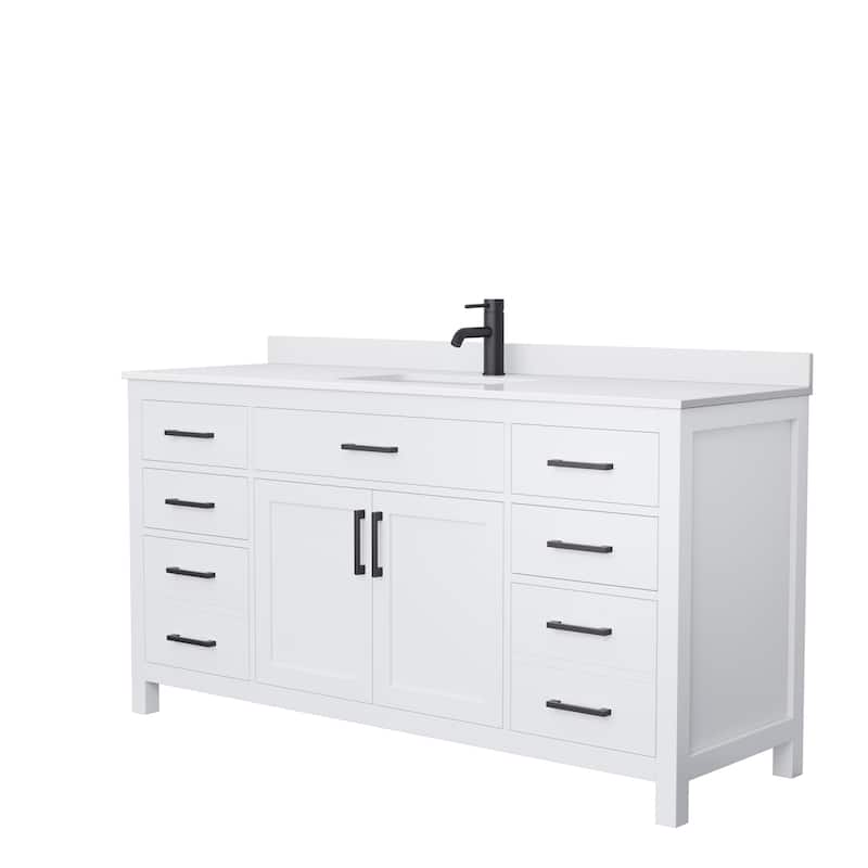 Beckett 66 Inch Single Vanity, Cultured Marble Top - White, Black Trim, White Cultured Marble Top
