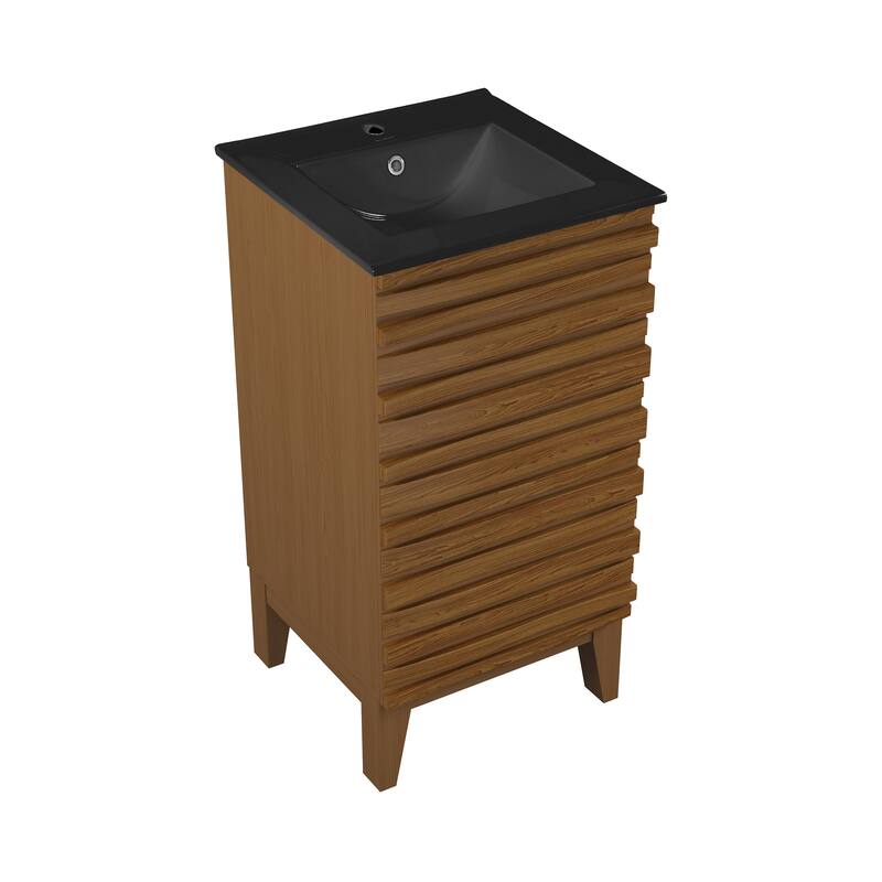 Cascade 18 In. Brown Oak Bathroom Vanity With Black Ceramic Sink Top
