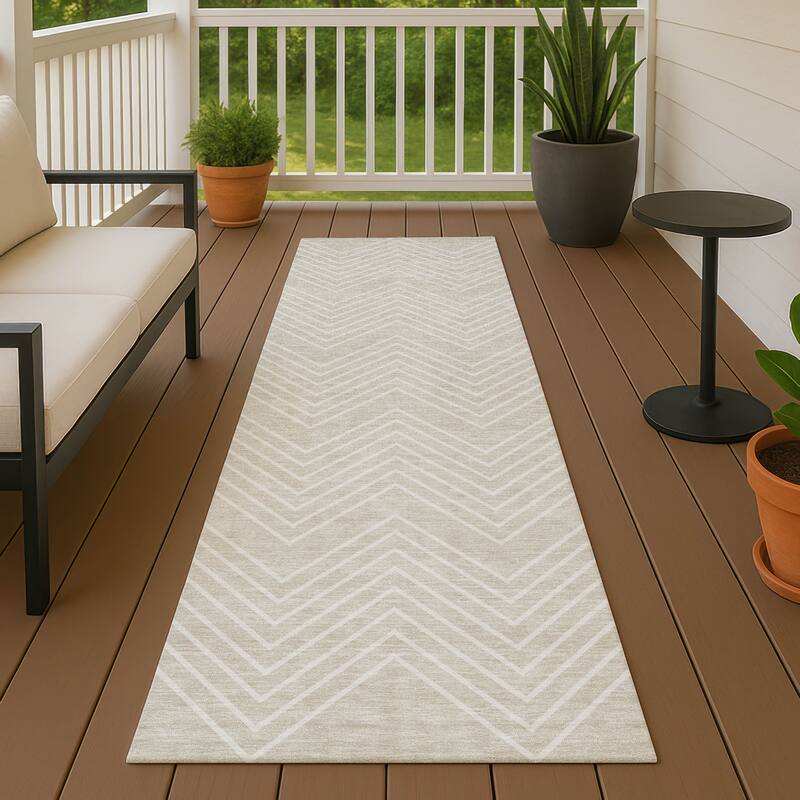 Machine Washable Indoor/ Outdoor Modern Chevron Chantille Rug - Beige - 2'3" x 7'6"
