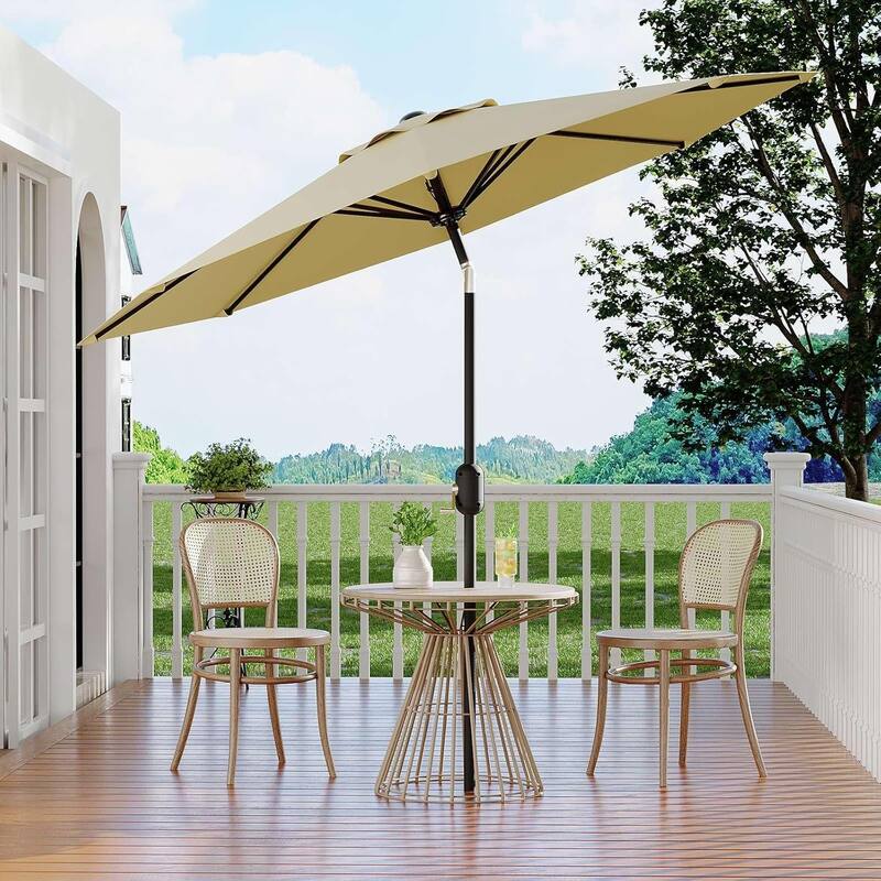 10Ft Patio Umbrella - 8 Sturdy Ribs Outdoor Table Umbrella with Crank Lift & Push Button Tilt