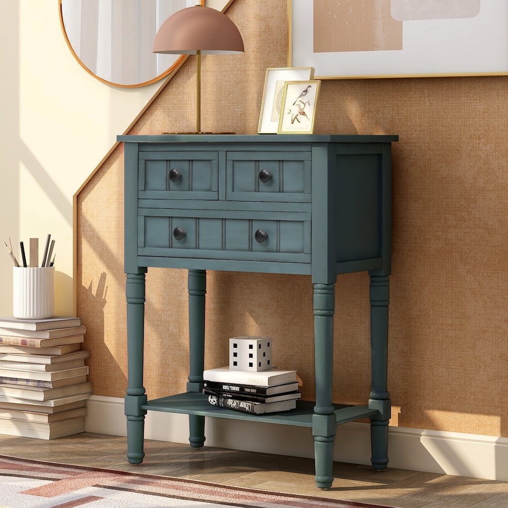 Narrow Console Table, Slim Sofa Table with 3 Storage Drawers and Bottom Shelf