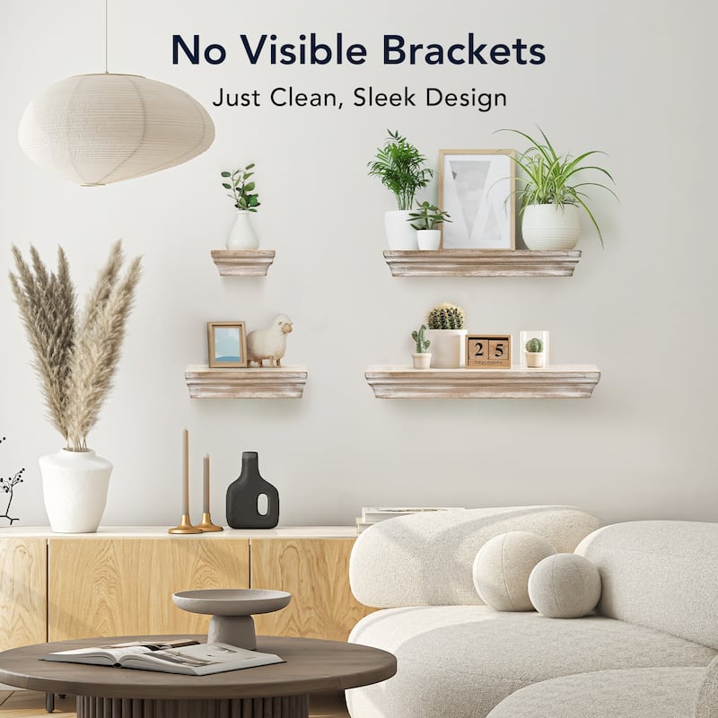 The Gray Barn Norwich Whitewashed Floating Shelves with Crown Molding (Set of 4)