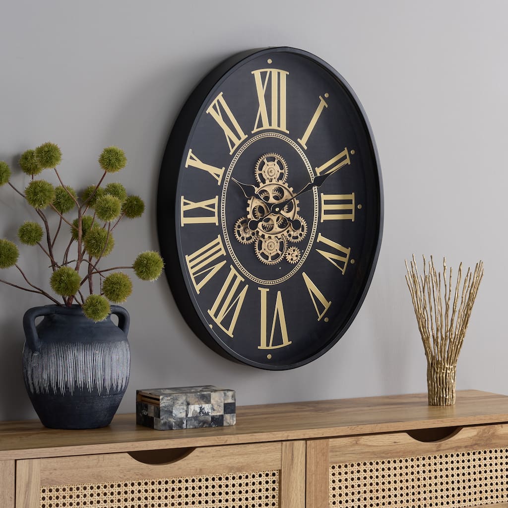 SEI Furniture Crosby Oval Roman Gear Clock - 25"W x 3"D x 19"H