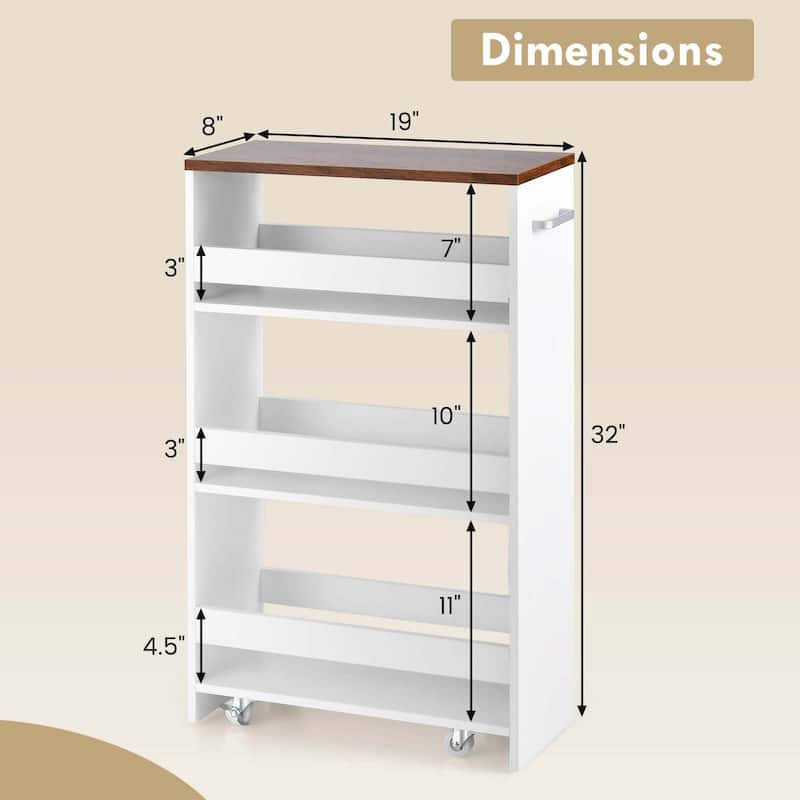 Costway 4-Tier Rolling Storage Cart 8" Slim Kitchen Cart on Wheels