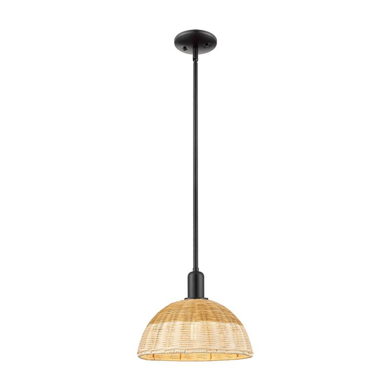 Innovations Lighting Downtown Urban - Natural Ballston Dome - 1 Light Stem Hung Mini Pendant with Basketweave Shade