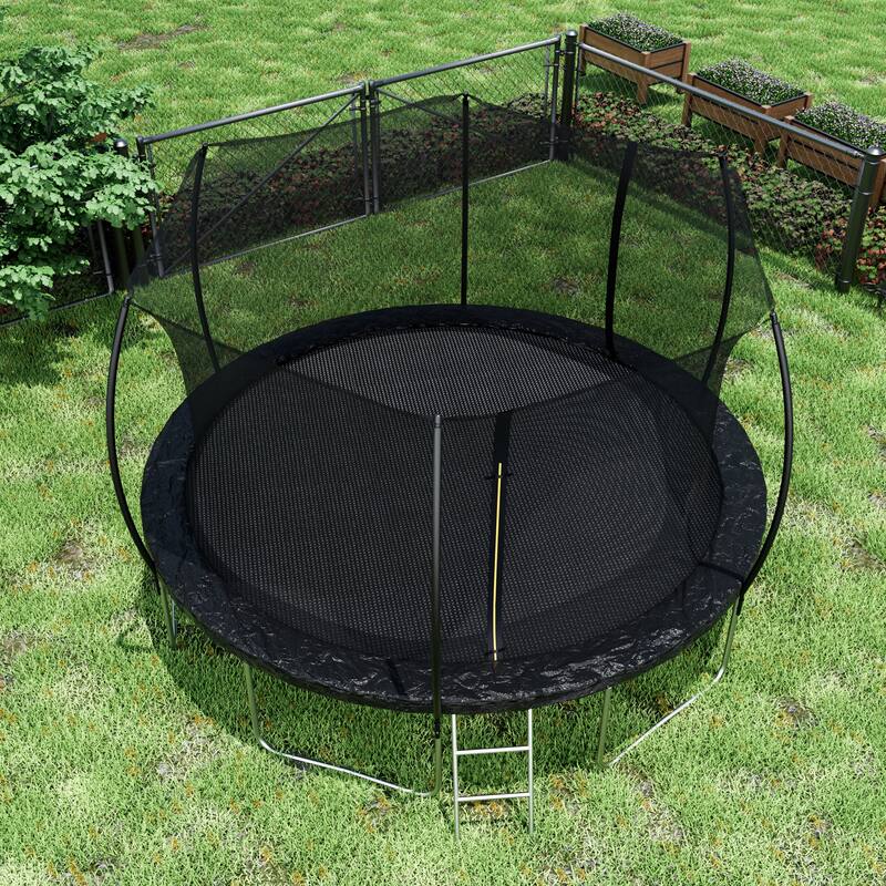 ASTM Approved Trampoline - Safety Enclosure, Ladder, Outdoor Recreational Use - Black - 166.1