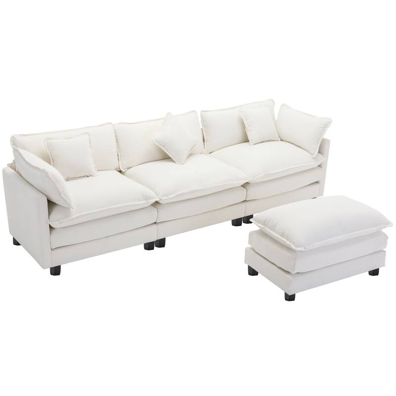 112.2" L-Shape Chenille 4 Seat Sectional Sofa with Removable Ottoman and 5 Plush Pillows, Modern Luxury Couch