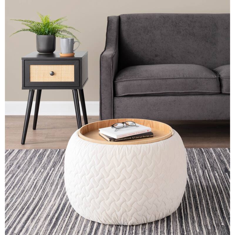 Carson Carrington Astrid Pouf with Natural Wood Tray Top