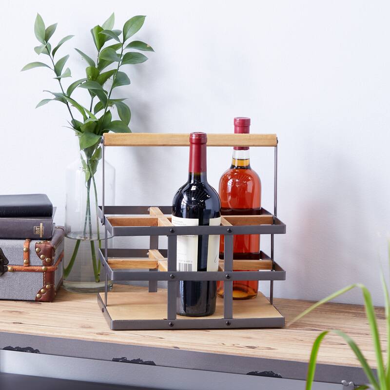 Modern 6-Bottle Wood and Metal Wine Holder