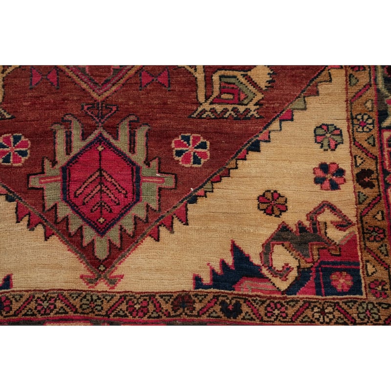 Hand Knotted Oriental 100% Wool Carpet Traditional Geometric Red Heriz Runner Rug - 10' 7'' X 3' 9''