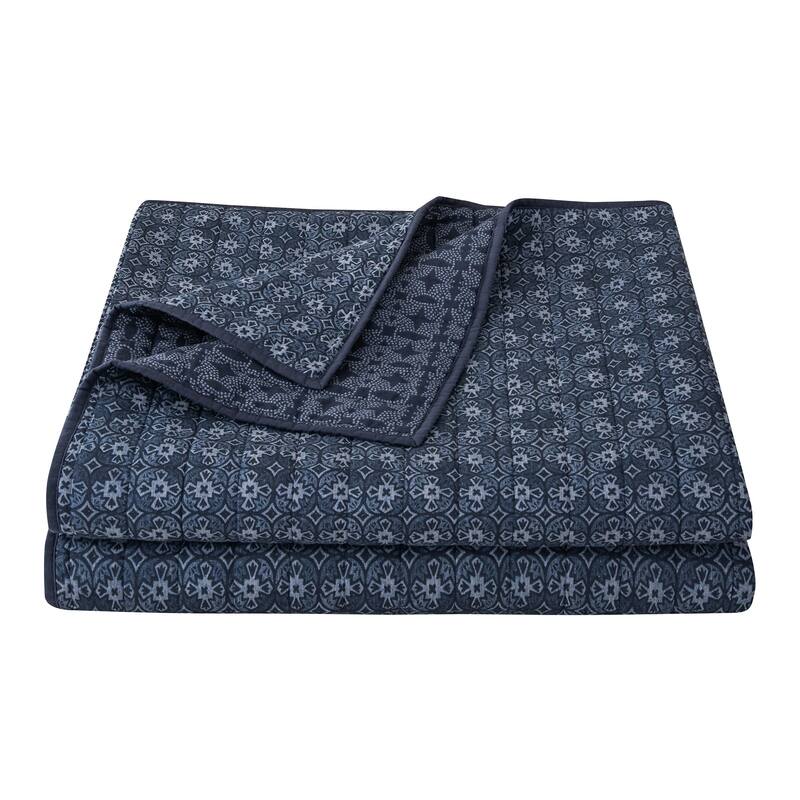 HiEnd Accents Indigo Medallion Design Reversible Quilt Set, 3PC