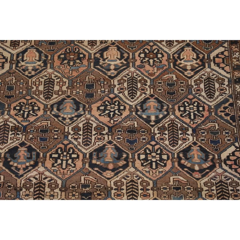 Garden Design Brown Bakhtiari Persian Vintage Rug Handmade Wool Carpet - 6'7"x 9'7"