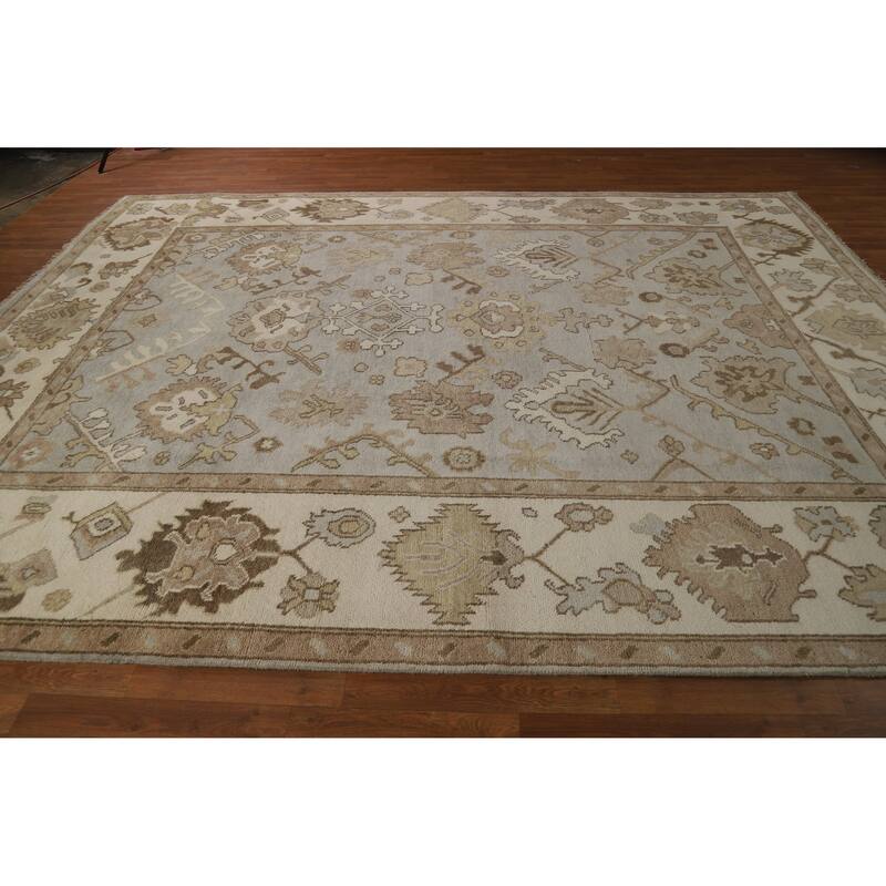 Gray Ivory Oushak Style Area Rug Handmade Wool Carpet - 9'1" x 11'10"