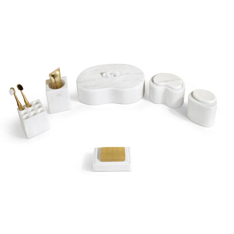 Roomfitters Marble Bathroom Accessories Set, Natural Stone Countertop Accessory Set, Solid Marble Vanity Set