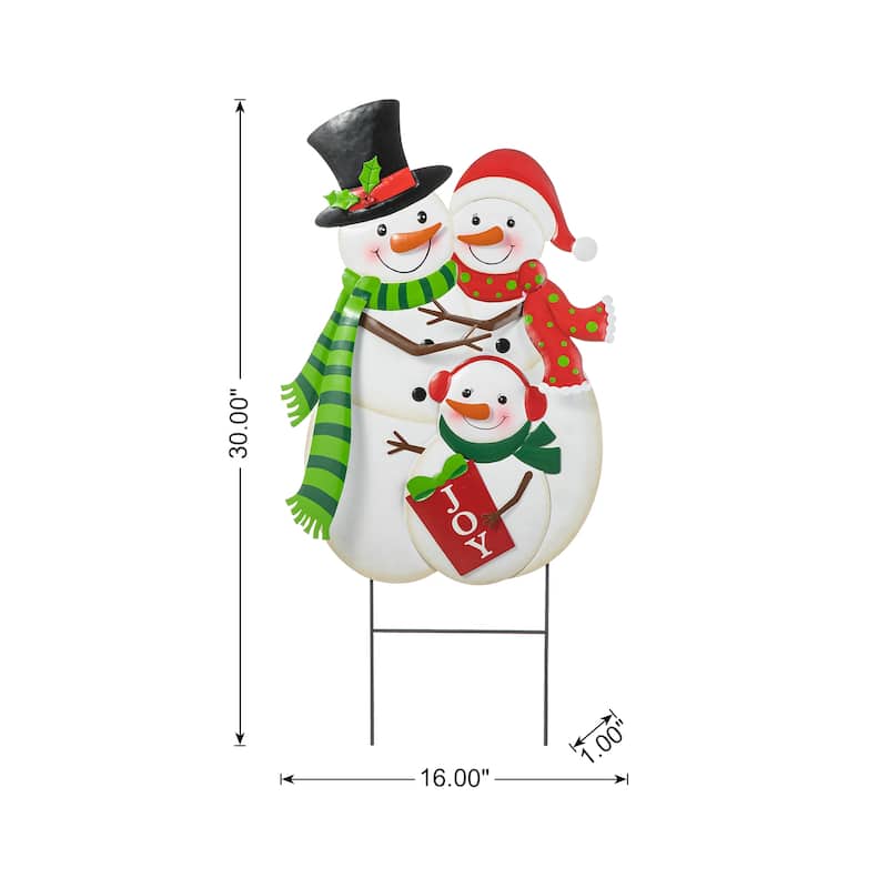Glitzhome Metal Christmas Snowman Nutcracker Gnome Family Yard Stakes Wall Decor