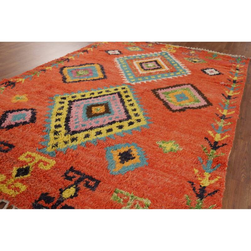 Orange Moroccan Oriental Area Rug Handmade Wool Carpet - 6'1" x 9'6"