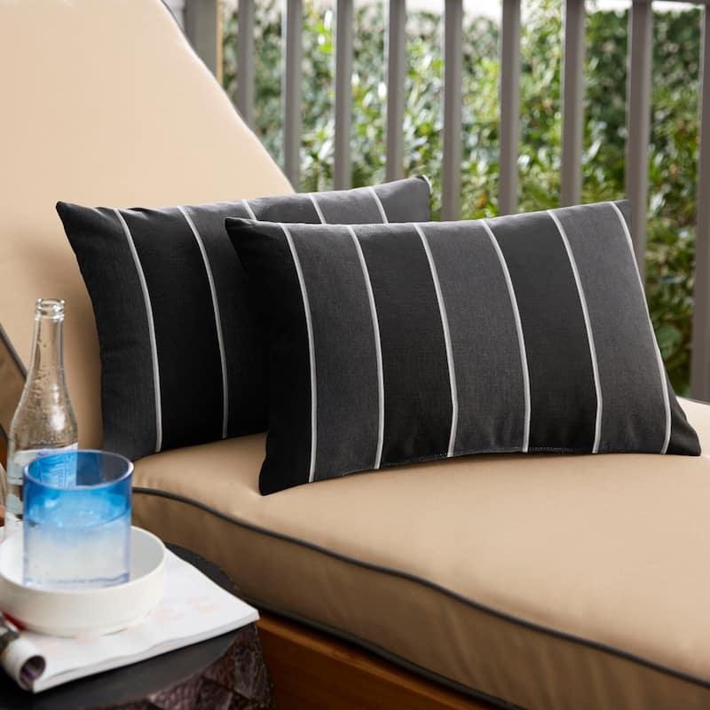 Sunbrella Peyton Granite Striped Indoor/Outdoor Knife Edge Pillow (Set of 2)