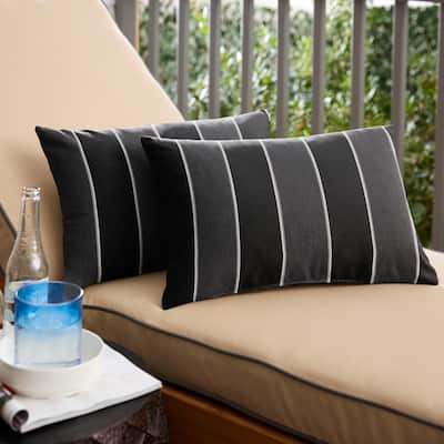 Sunbrella Peyton Granite Striped Indoor/Outdoor Knife Edge Pillow (Set of 2)