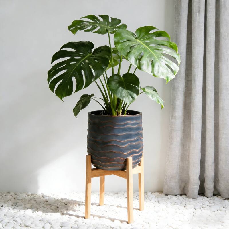 Large Round Planters Set of 2 (16.14"x15.75" & 11.8" x11.42") - Lightweight Plant Pot -Concrete Planter Pots with Drainage Hole