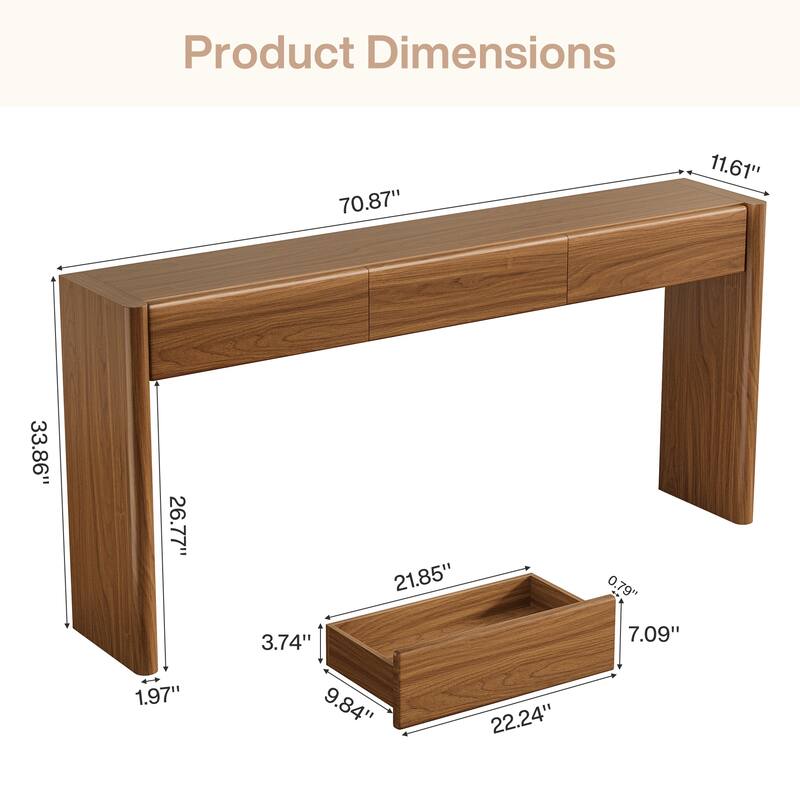 70.9" Wooden Entryway Table Behind Couch with Storage Drawer - Large