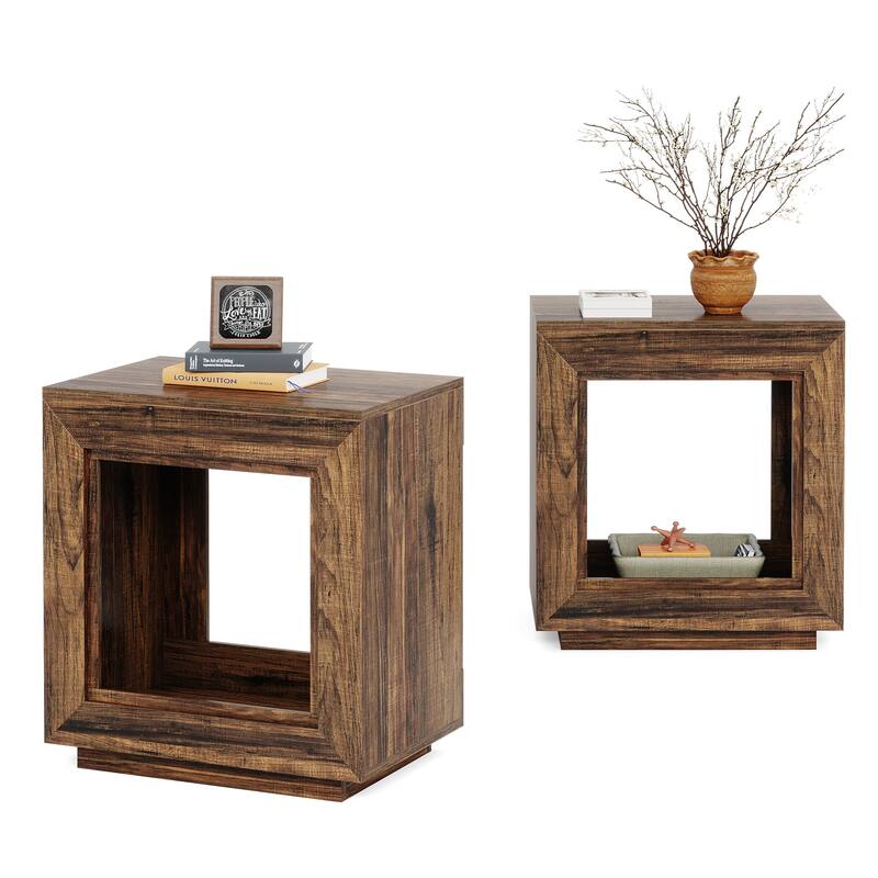 23.62-inch Farmhouse Rectangular End Side Table for Living Room（Set of 2）