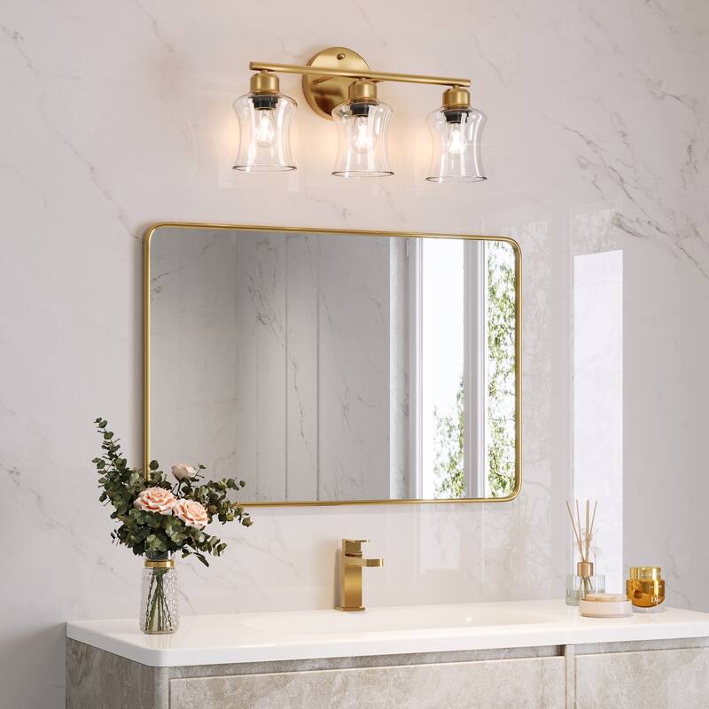 3-Light Gold Bathroom Light Fixtures, Modern Wall Lights