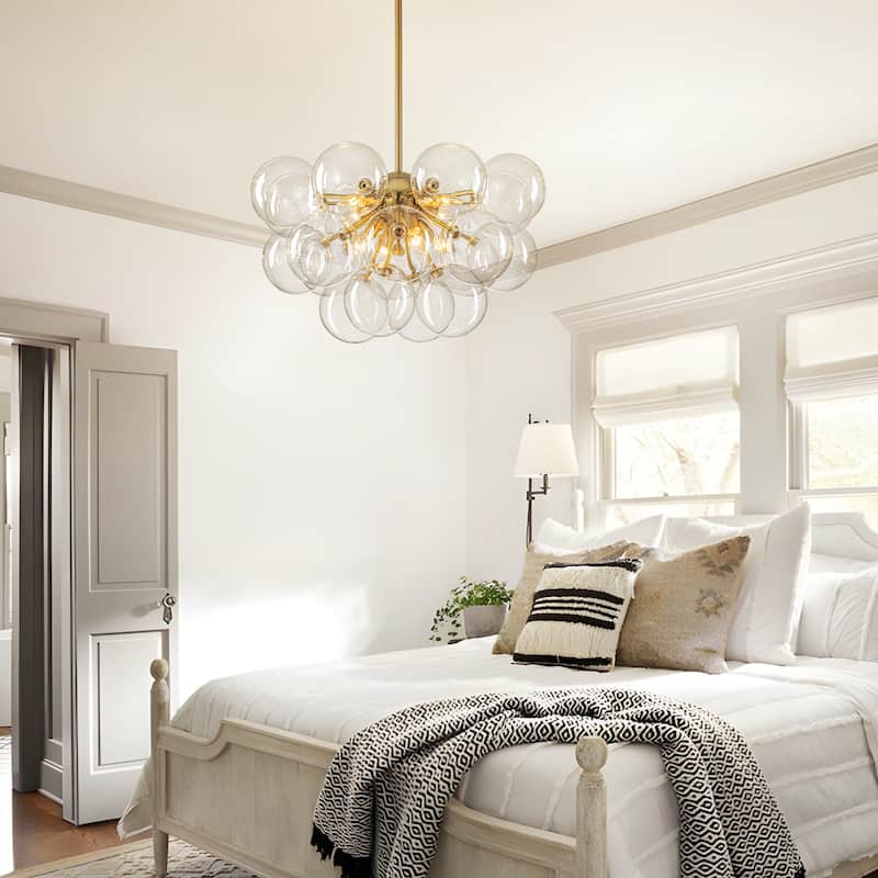 Starsky 12‑Light Linear Chandelier with Clear Glass Globes - Black or Gold Finish