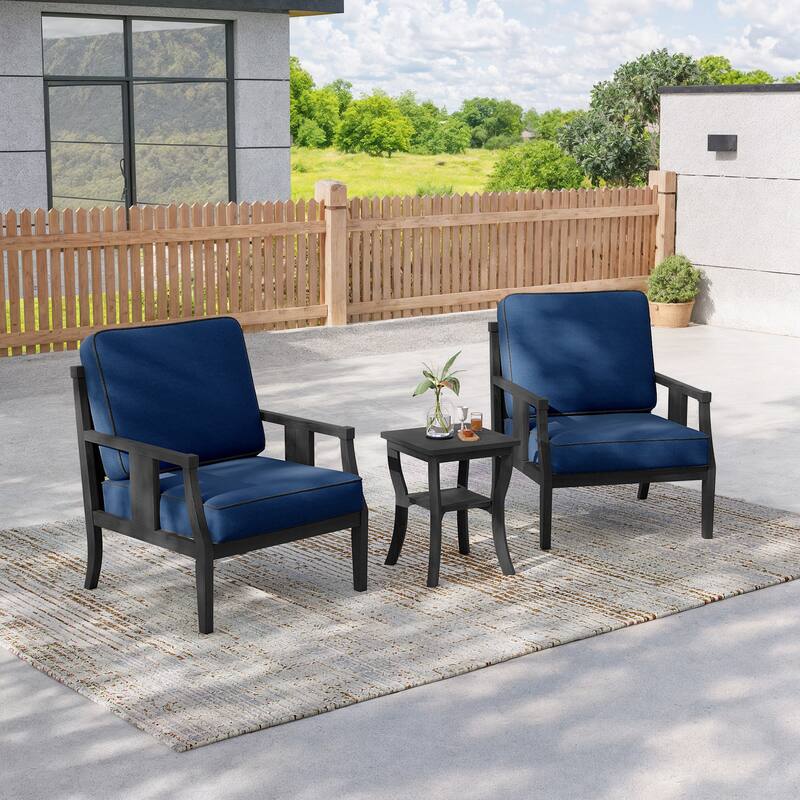 3-Piece Solid Teak Outdoor Patio Furniture Set Armchairs & Storage Table