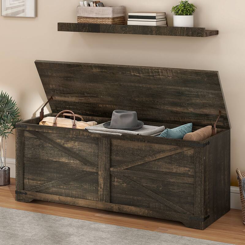 Moasis Farmhouse Storage Chest Storage Bench with 2 Safety Hinges