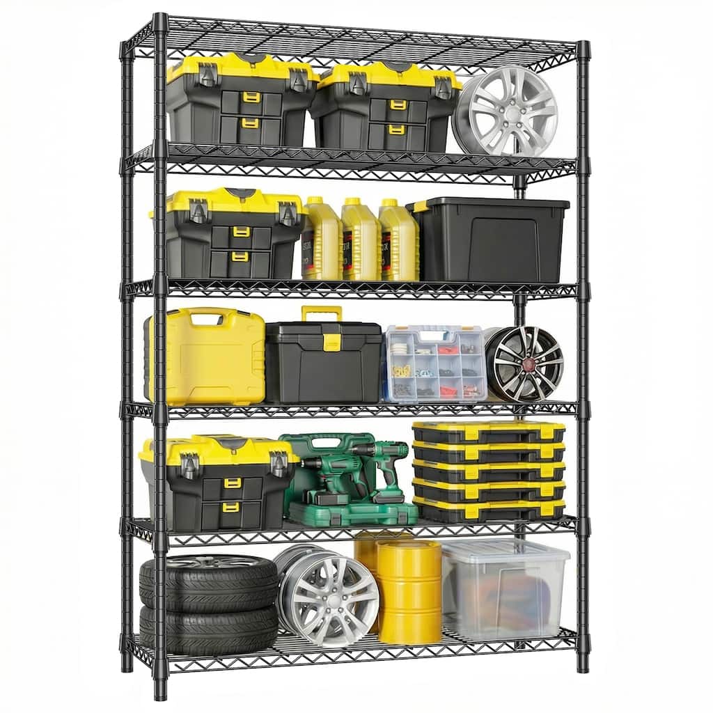 6 Tiers Storage Shelves Load 2100LBS, Metal Shelving Wire Metal Shelving Unit Shelves for Storage Adjustable Garage Shelving