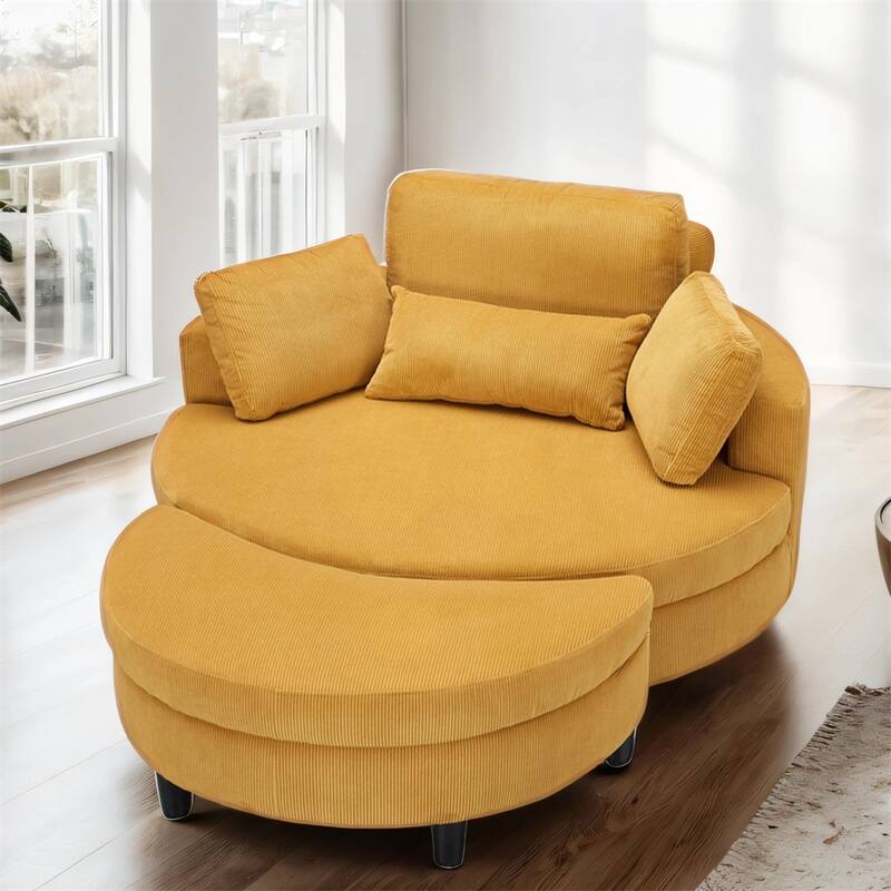 51" Fabric Sofa with Throw Pillows,Waist Pillow and Ottoman