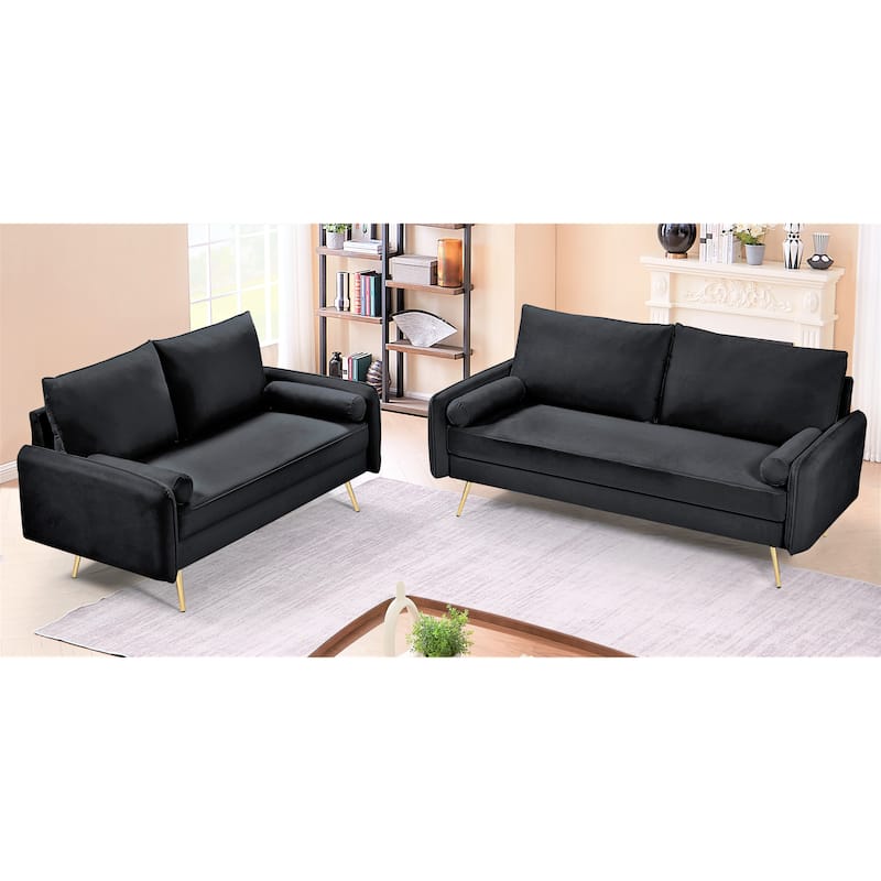 Villeda Velvet Mid-century modern 2PCS living room set - Black