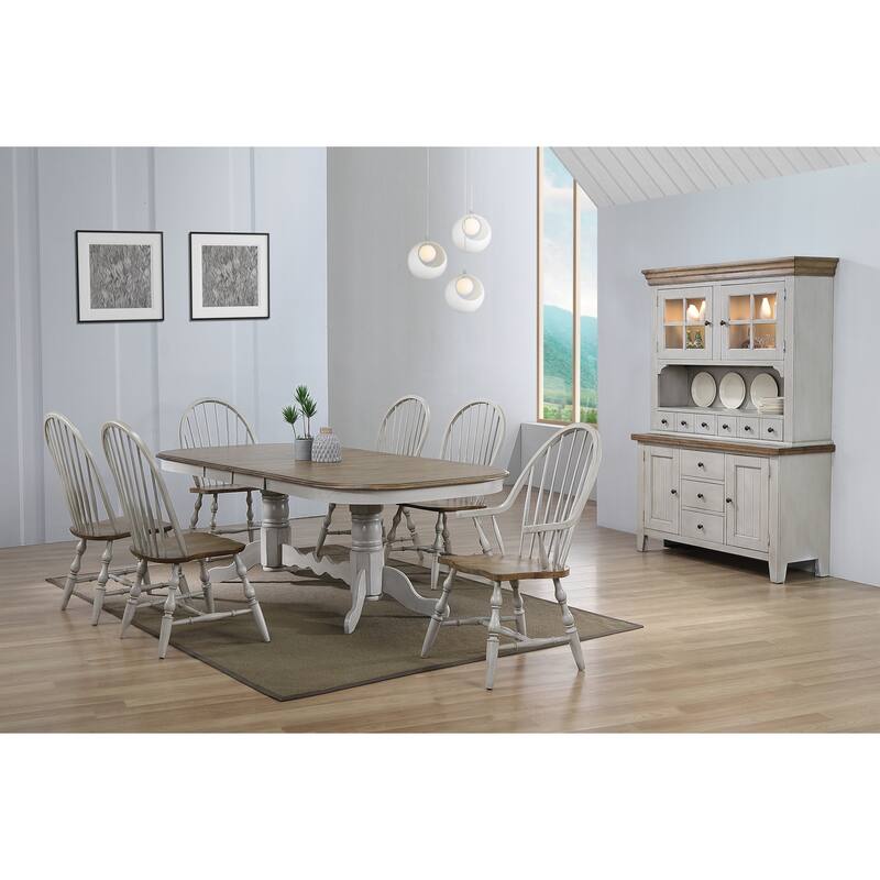 Extendable Dining Table Set - 96" Oval, 8-Piece, Double Pedestal, Seats 10, Gray & Brown Wood