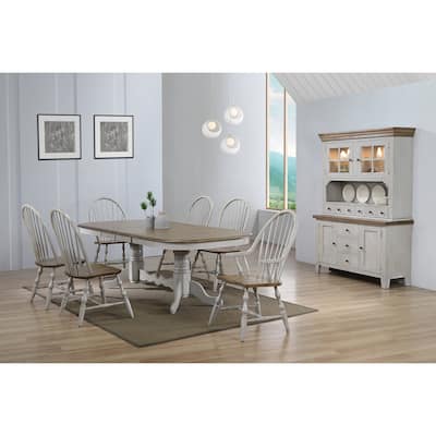 Extendable Dining Table Set - 96" Oval, 8-Piece, Double Pedestal, Seats 10, Gray & Brown Wood