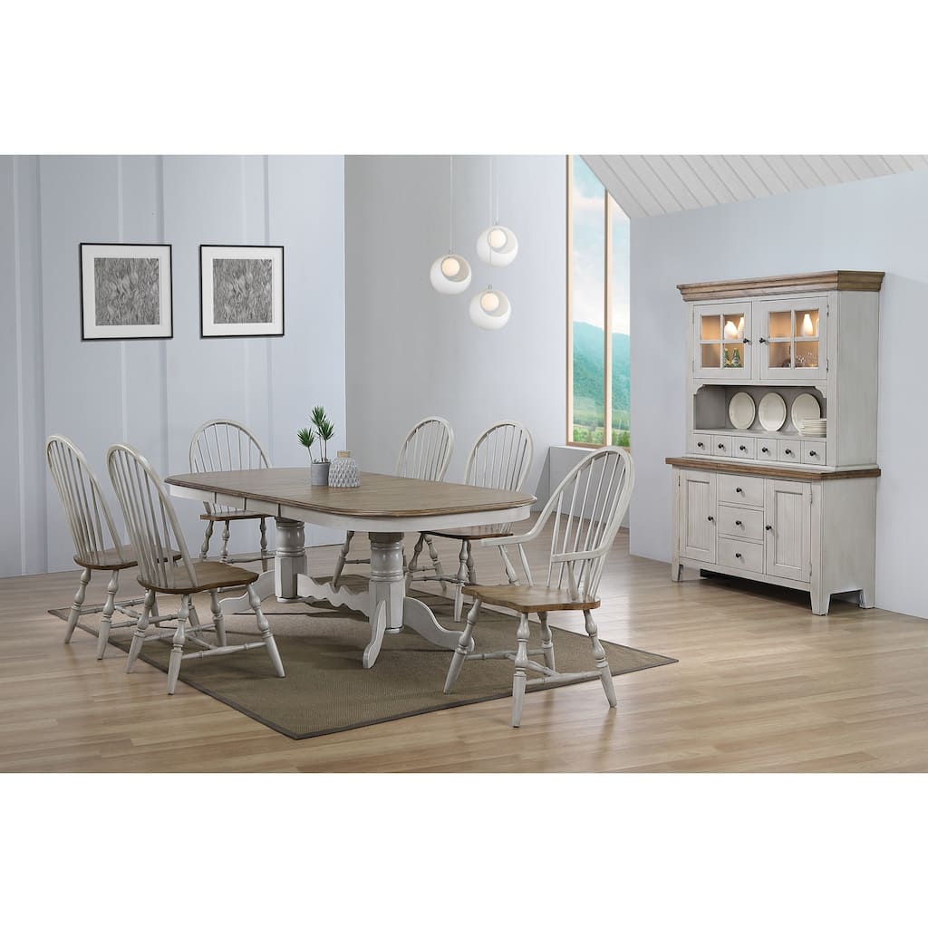 Extendable Dining Table Set - 96" Oval, 8-Piece, Double Pedestal, Seats 10, Gray & Brown Wood