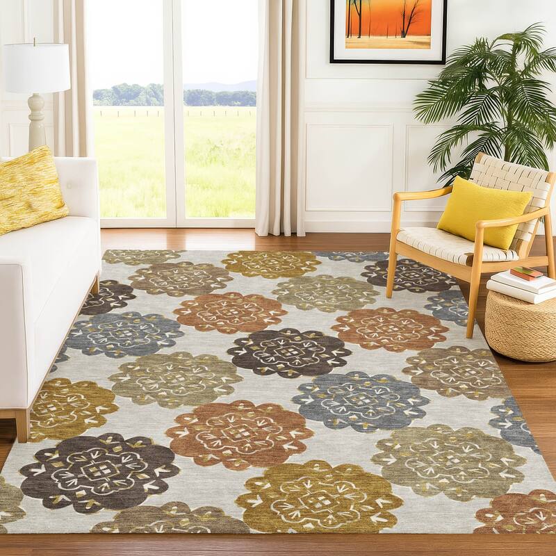Machine Washable Indoor/ Outdoor Global Motif Chantille Rug