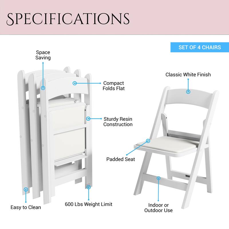 White Resin Folding Chairs with Comfort Padded Seats - (Set of 4)