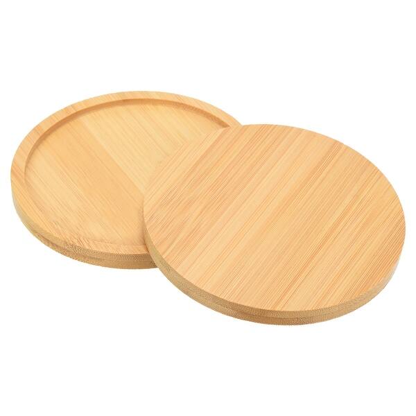 2pcs Round Bamboo Plant Pot Saucer Flower Drip Tray for Home Indoor Wooden Color Bed Bath