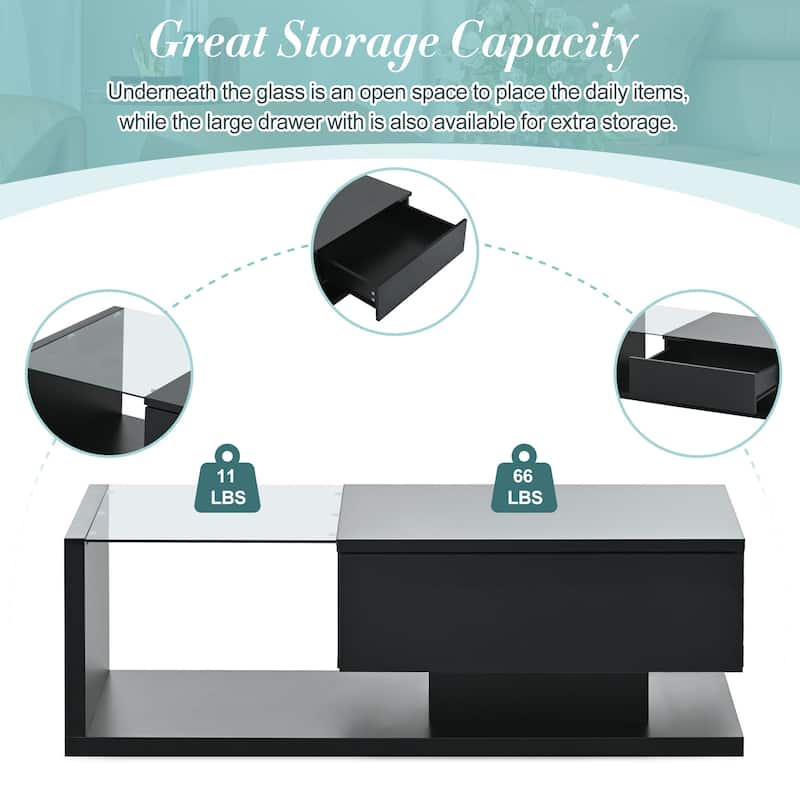 2-Tier Rectangle Coffee Table with Tempered Glass