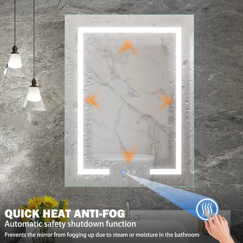 Rectangular Aluminum Recessed/Surface Mount Frameless Anti-Fog Medicine Cabinet with Dimmable LED Lights