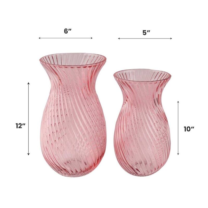 Frosted Glass Tulip Table Vases, Set of 2 with Swirl Pattern Design