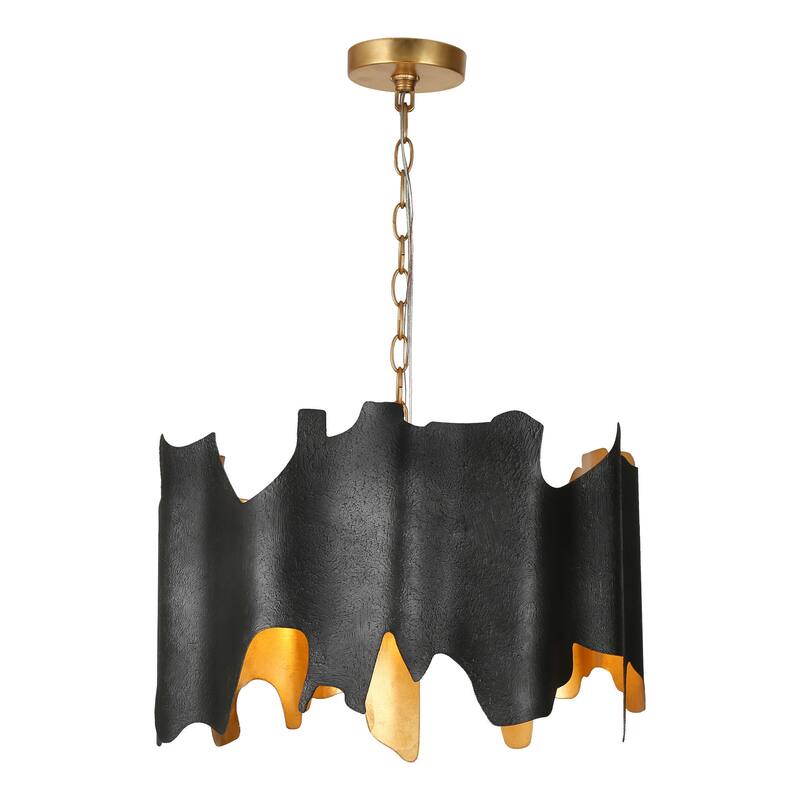 Modern 4-Light Drum Black Gold Chandelier for Dining Room Bedroom - 18.9" Dia. x 12.6" H