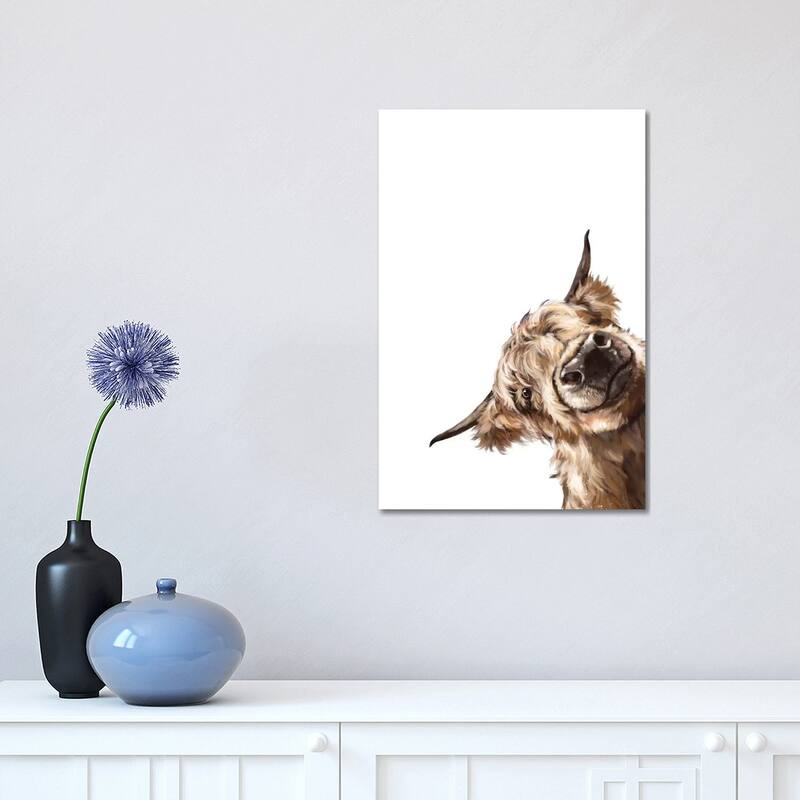 iCanvas "Sneaky Highland Cow" by Big Nose Work Canvas Print - 18x12x1.5