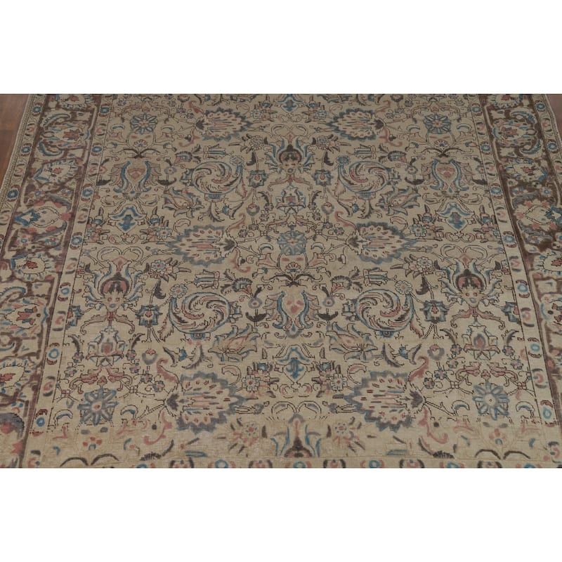Floral Tabriz Persian Area Rug Distressed Handmade Wool Carpet - 8'8"x 11'5"