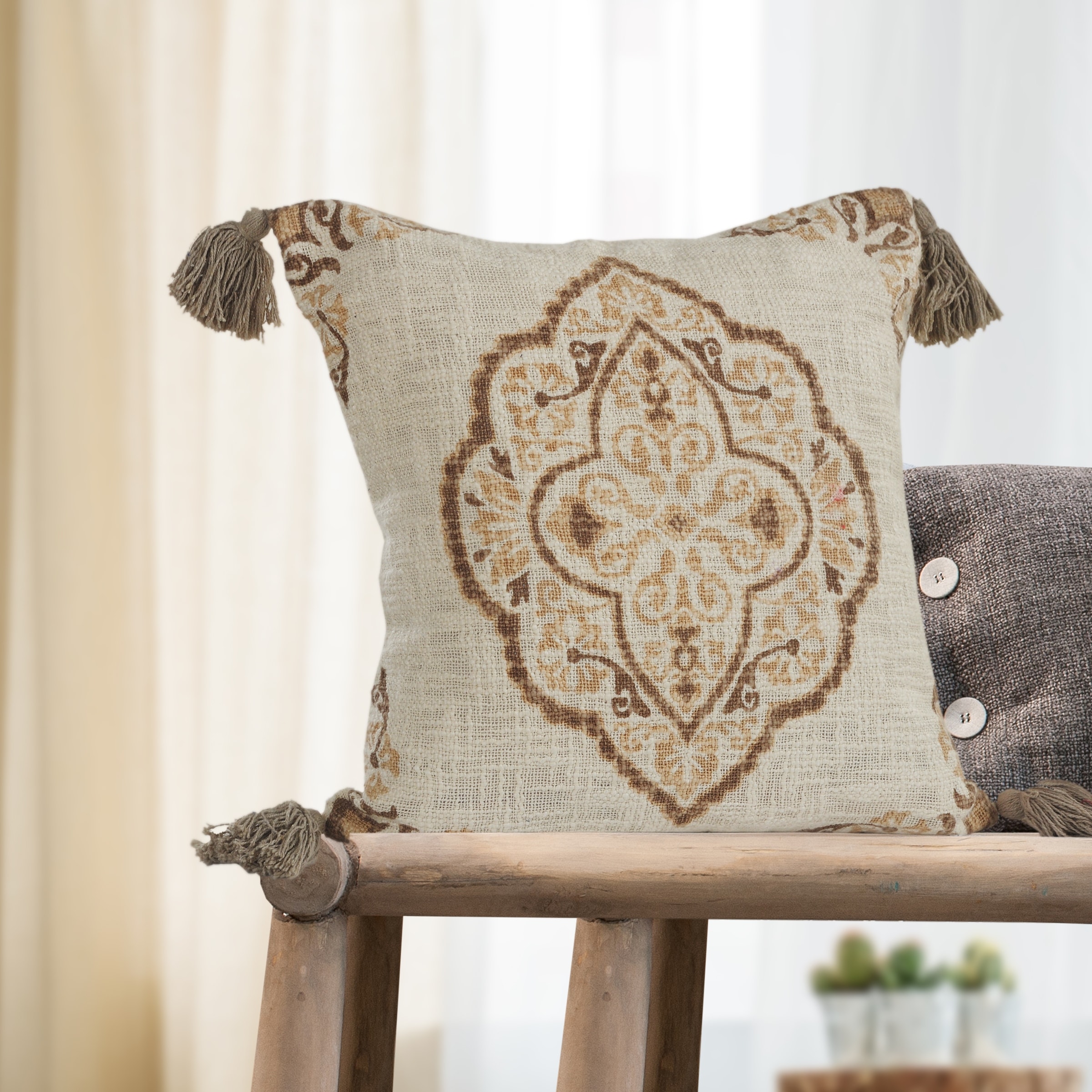 Sevita Antique Style Medallion Cotton Throw Pillow 18 inch On