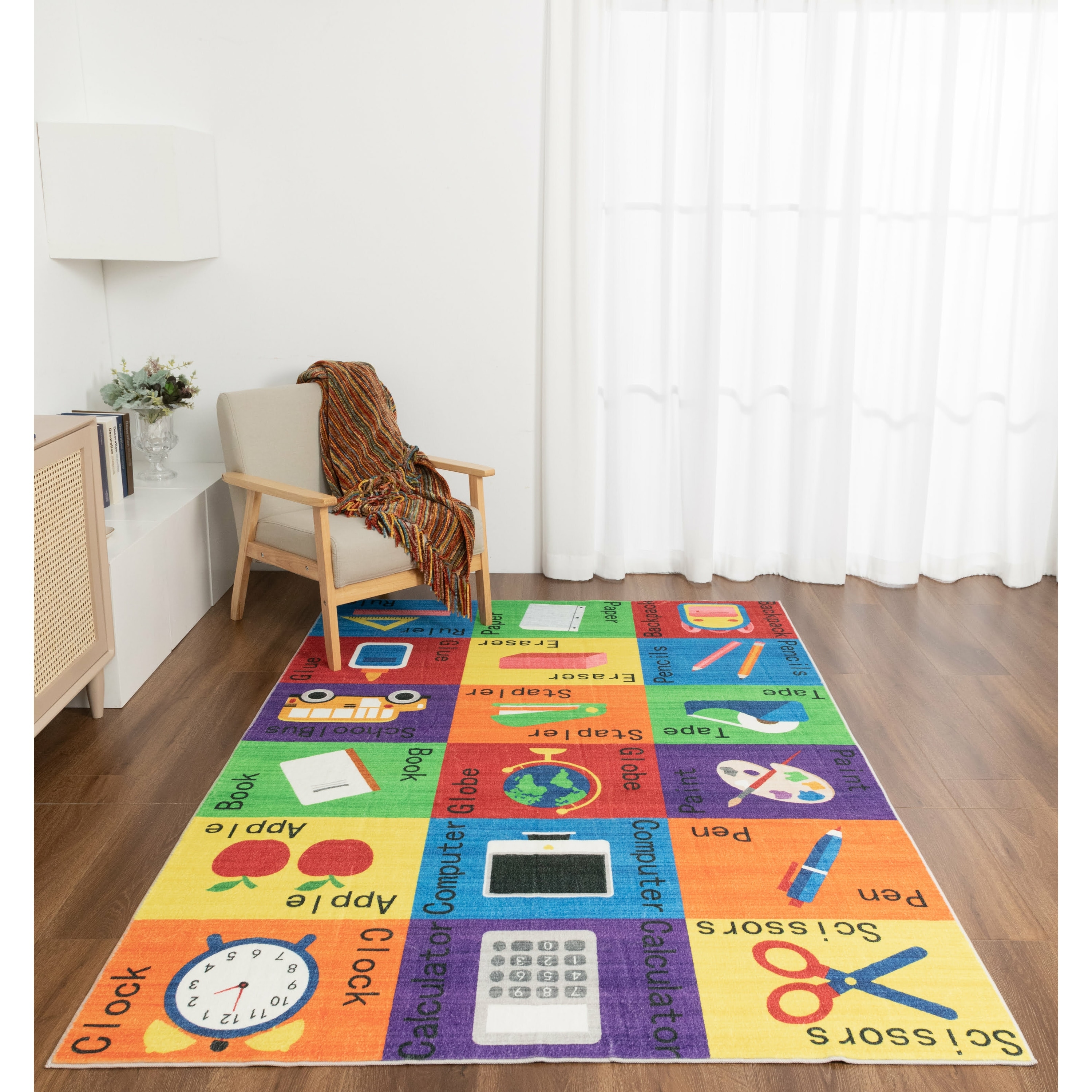 Kids Collection School Supplies Educational Area Rug